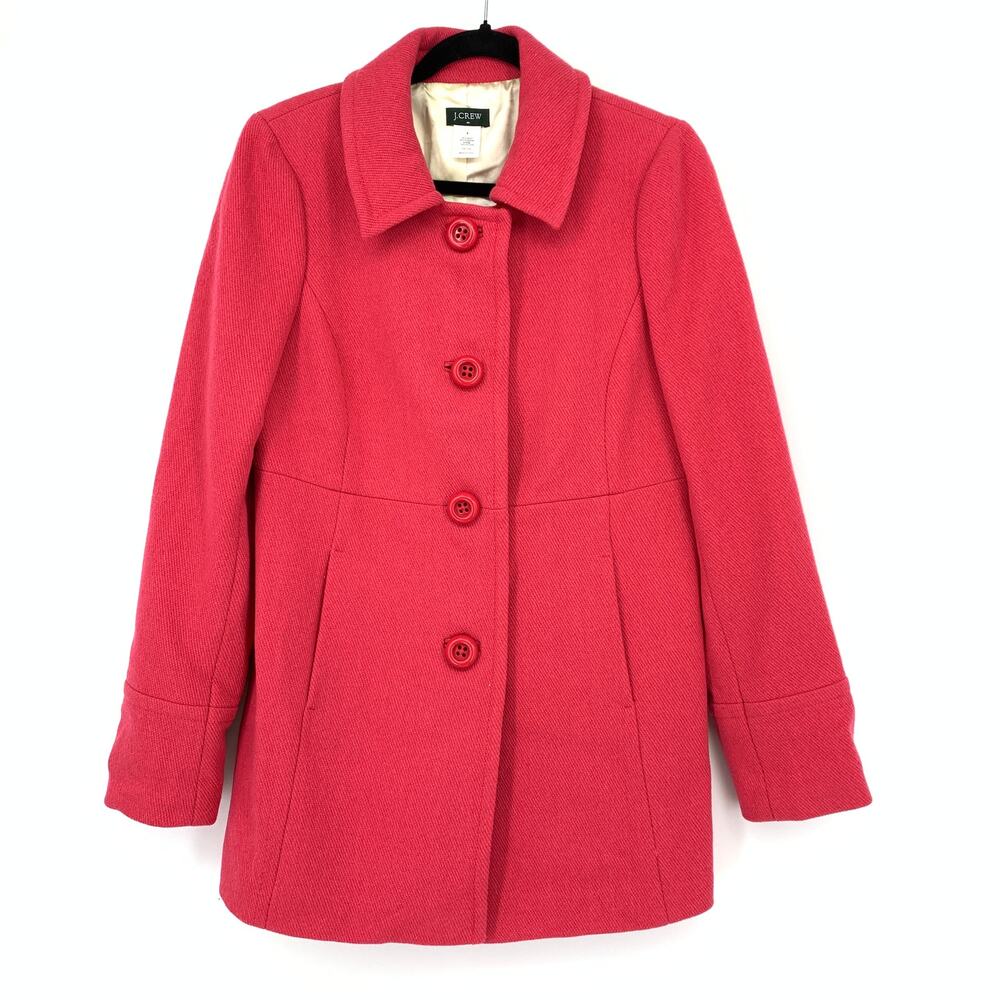 J. Crew Felicia Wool Blend Pique Peacoat Womens Size 8 Coral Pink 4 Button